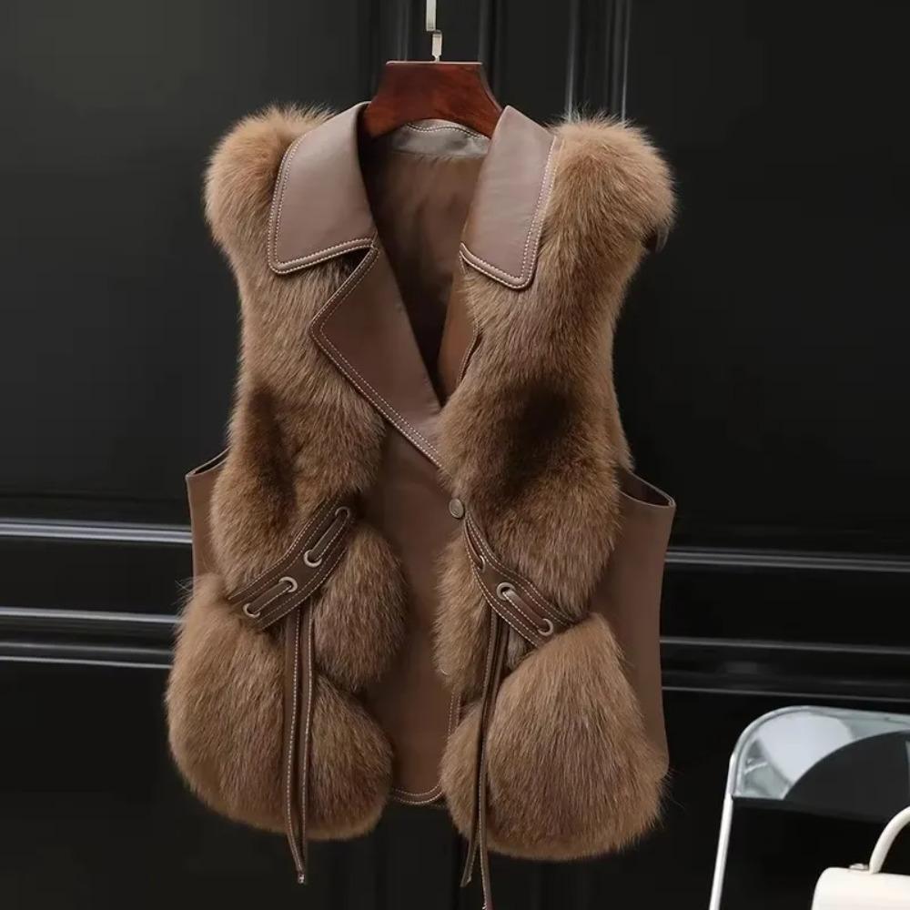 Imitation Fox Fur Vest Jacket Women Sleeveless Jacket Winter Waistcoat Short Fur Vest Female Vestcoat Outerwear