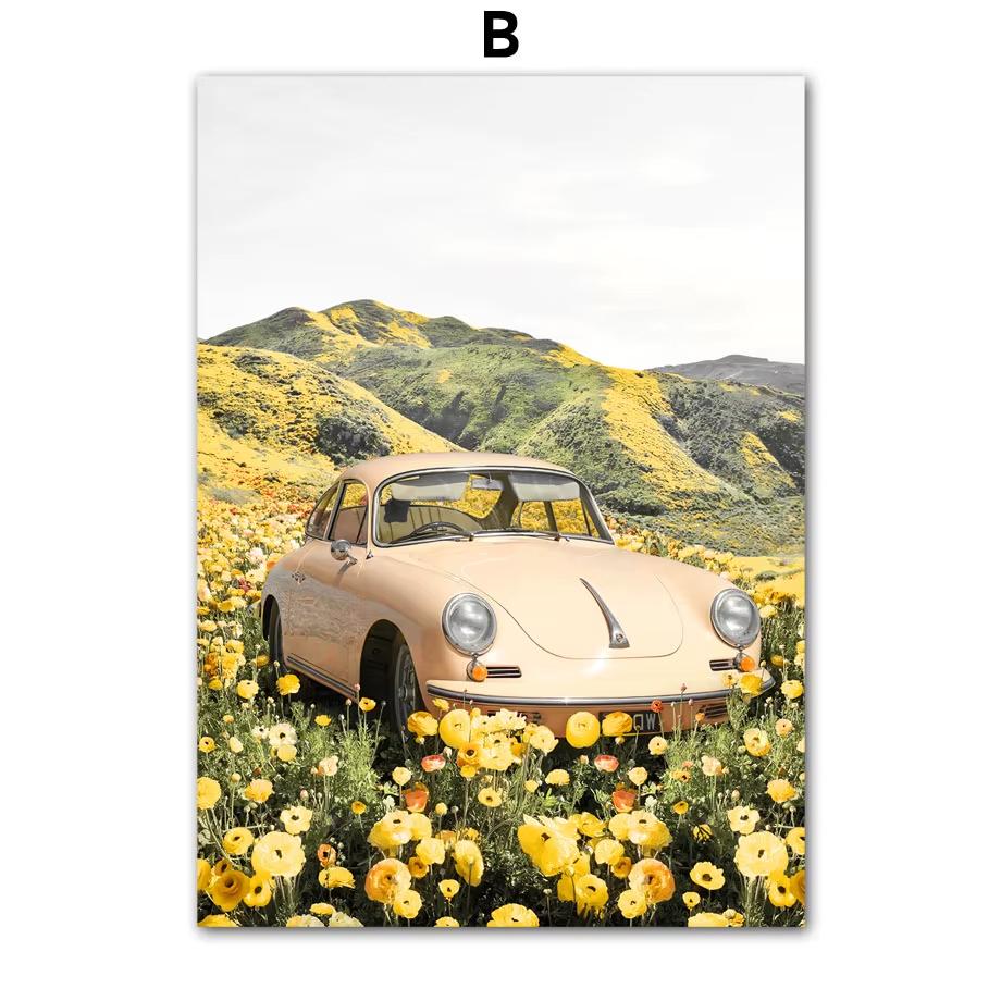 Wall Art Canvas Painting Sunflower Lemon Farmhouse Car Spring Nature Landscape Yellow Posters Picture For Living Room Home Decor