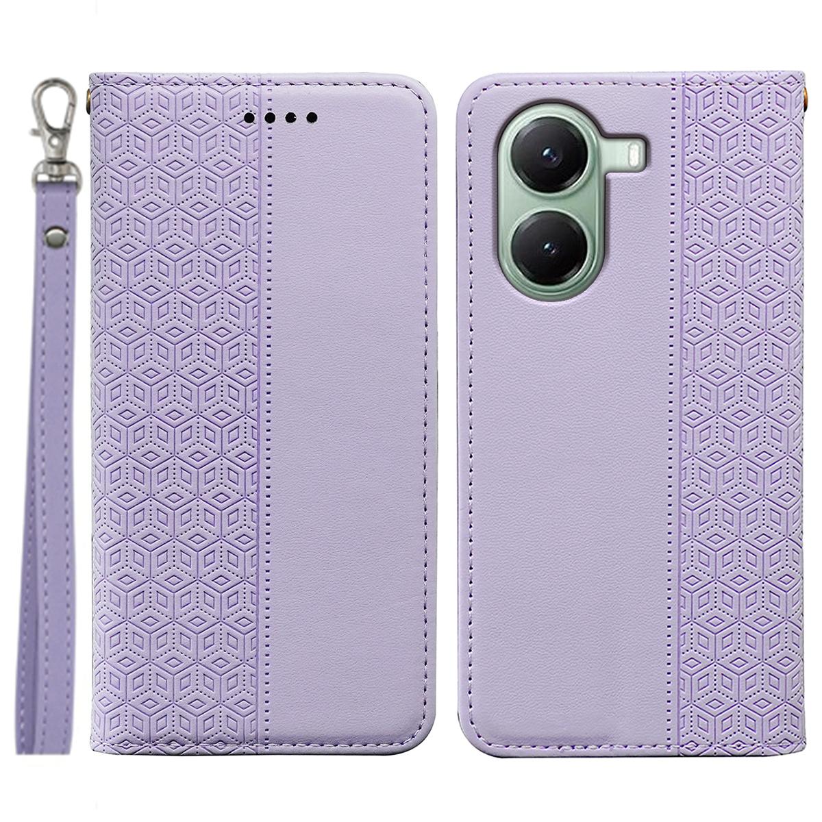 

For Xiaomi Poco X7 Pro 5G/Redmi Turbo 4 5G Wallet Phone Case Checkered Pattern Imprint Leather Flip Cover with Wrist Strap E