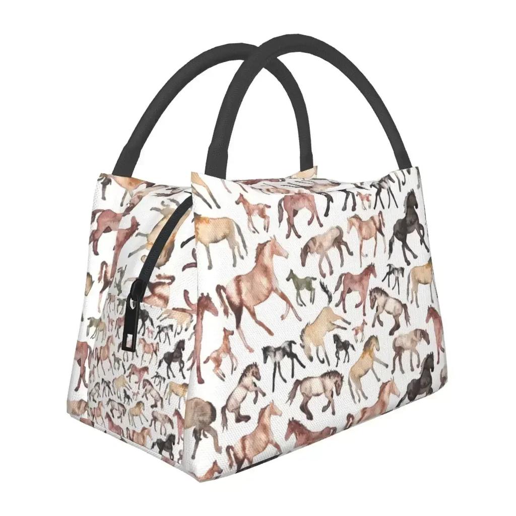 Horses Lunch Bags Insulated Bento Box Resuable Lunch Tote Picnic Bags Cooler Thermal Bag for Woman Student Travel