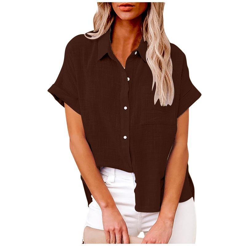 Fashion Short Sleeved Casual Women Summer Shirt Plus Size Elegant Lapel Casual Office Blouse Woman Loose Solid Color Women's Clothing