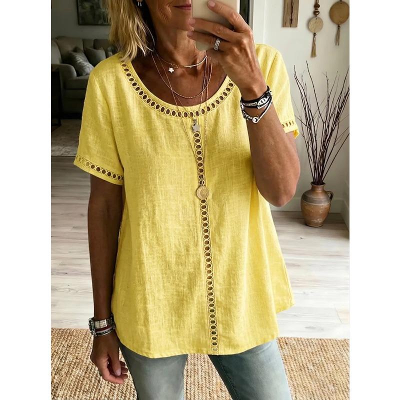 JPNTKY Women's Fashion Casual O-Neck Short Sleeve Blouses & Shirts