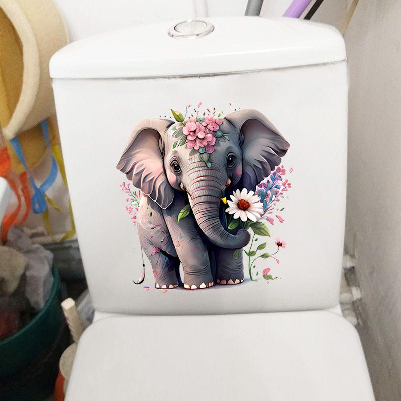 Beautiful Colored Baby Elephant Toilet Seat Stickers Self-adhesive Animal Stickers Toilet Bathroom Decoration Water-proof Decal
