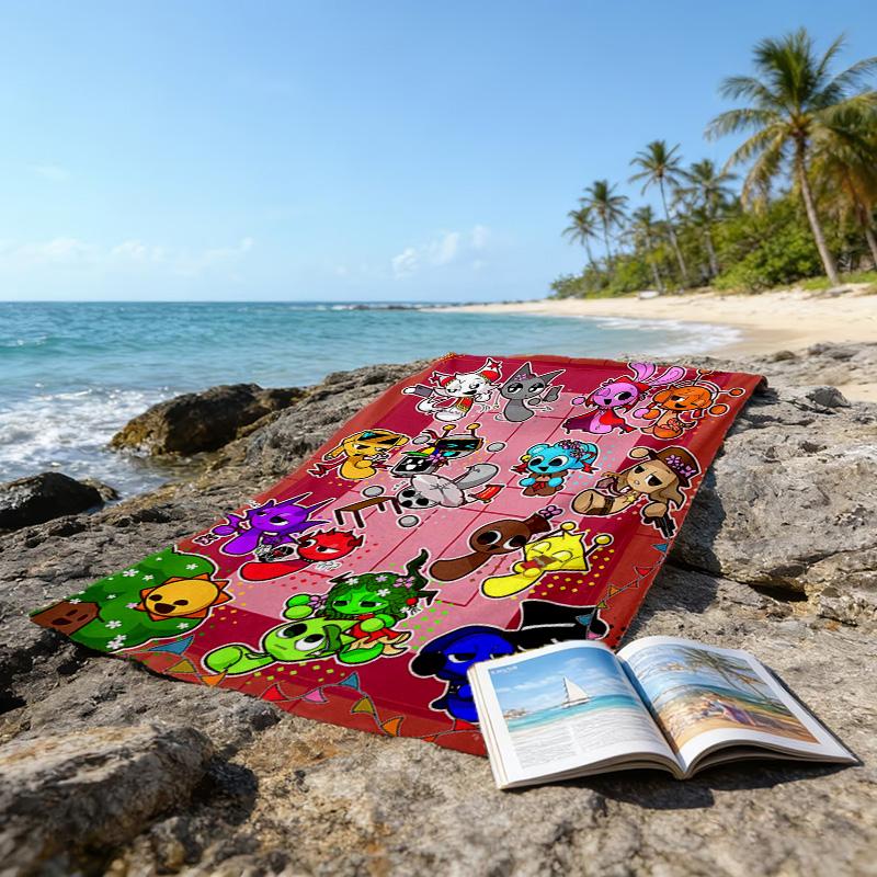 1pc SPRUNKI7 Beach Towel, Beach and Seaside Swimming Pool Equipment, Fashion Pattern, Rectangular, Travel Essentials