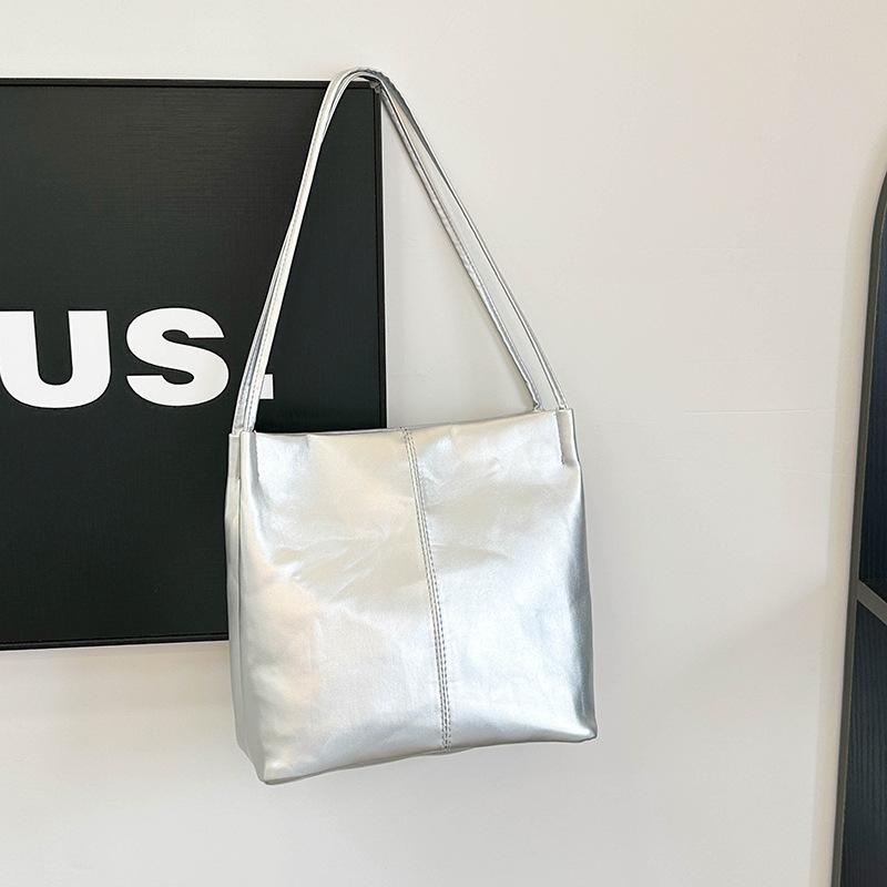 

Ретро Модный ПУ Простой Однотонный Сумка на Плечо Женская Универсальная Портативная Сумка Сумка-тоут Высококачественный Tote Для Поездок Сумка Подарок серебряный