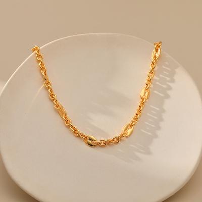 Chaîne à maillons nez de cochon rétro française plaquée or 18 carats Collier de mode pour femmes