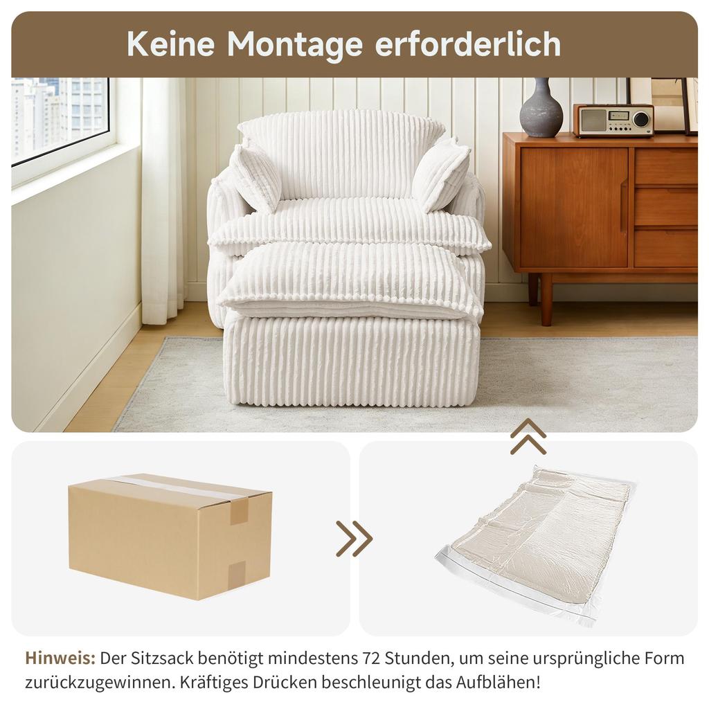 Soft single sofa with backrest and armrests, made of flannel and 30D high-resilience foam