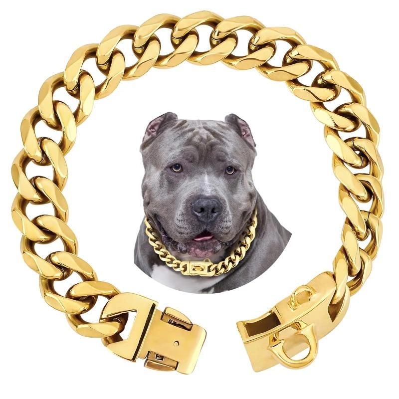 Titanium Steel Dog Chain Collar Harnesses 15mm Stainless Steel Gold Collar 19mm Silver for Small Dogs Pet Products Supplies