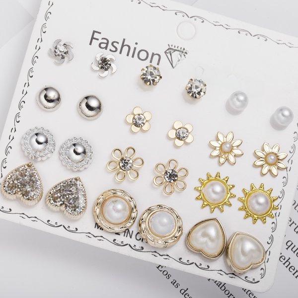 Ensemble de 12 paires de boucles d'oreilles élégantes en alliage de zirconium pour femme