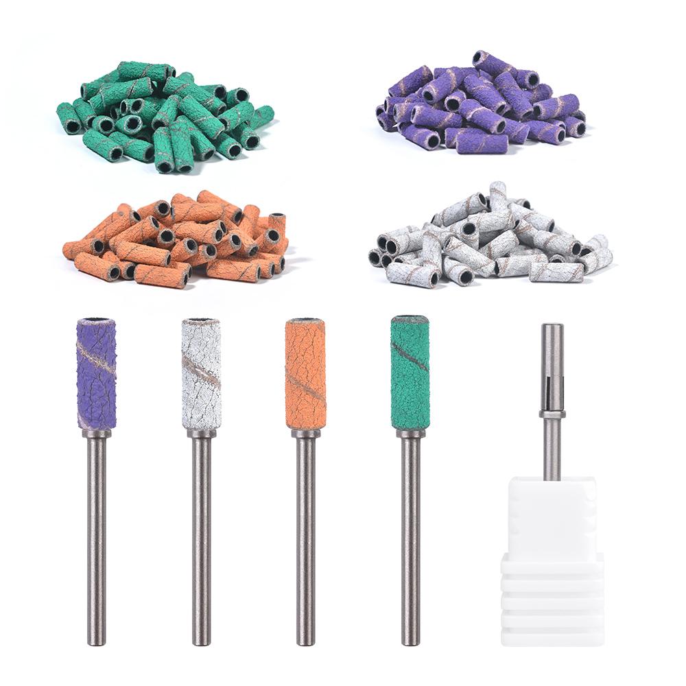 50Pcs 3MM Mini Nail Sanding Bands With Shaft 3/32" Nail Drill Bits Sand Bands Dead Skin Calluses Nail Gel Remove Nail Tool Set