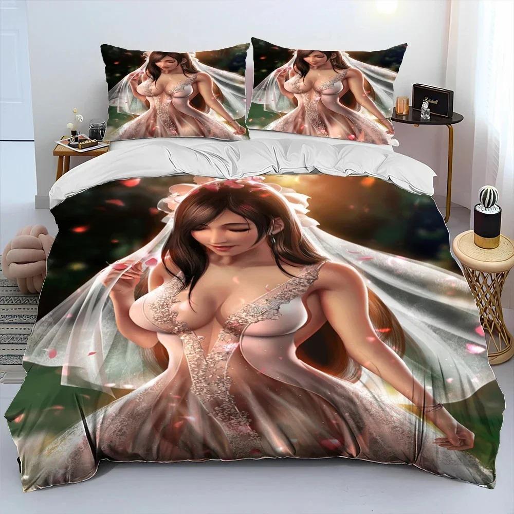 3D Print Anime Game Tifa Aerith Sexy Girl Lace Bedding Set Duvet Cover Bed Set Quilt Cover Pillowcase Comforter king Queen Size