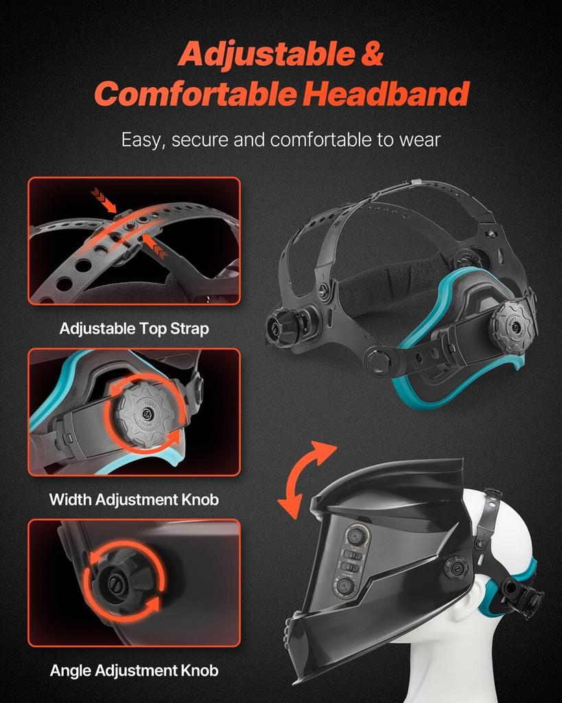 Welding Helmet Auto Darkening, 100 X 95 Mm True Color Welding Hood, 1/1/1/1 Solar-Powered Welder Mask 4 Arc Sensors, Wide Shade 4/5-9/9-13 for TIG MIG