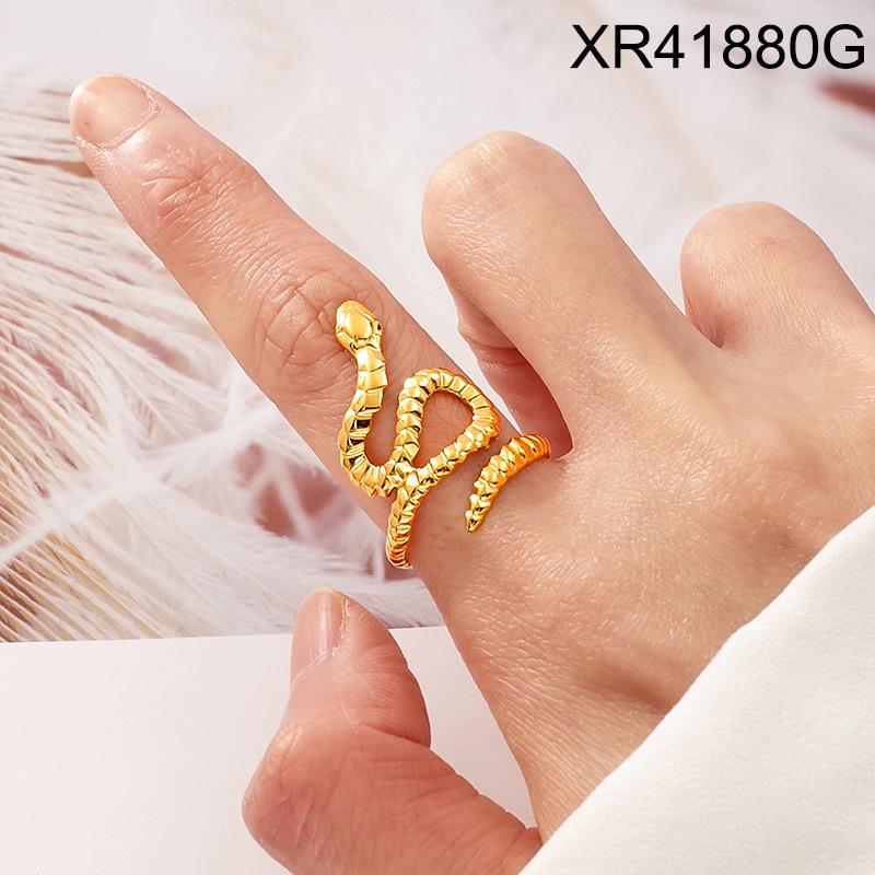 18K Gold Plated Snake-Shape Open Ring In Titanium Steel - Trendy, Cool, Light Luxury Finger Ring for Women In European American Style