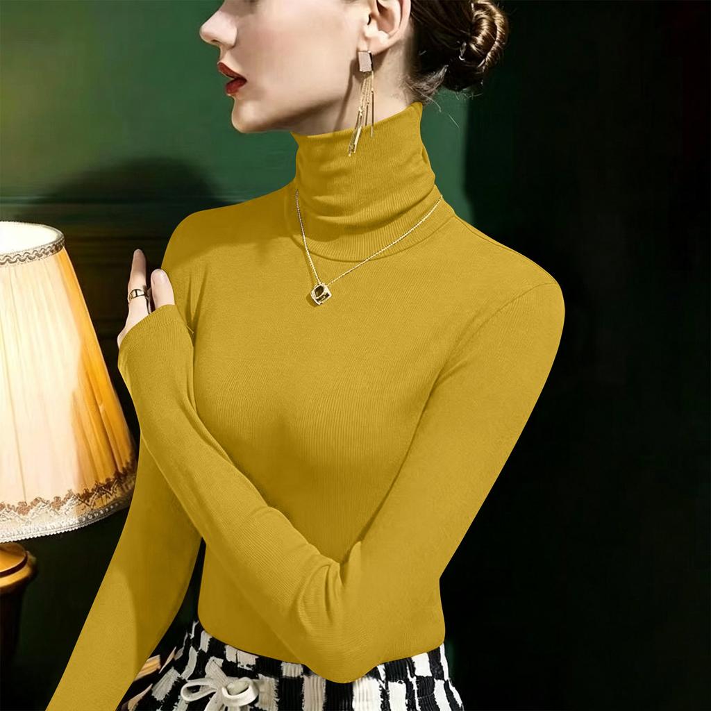 Women's Fitted Turtleneck Long Sleeve Top - Soft Thermal Base Layer for Winter