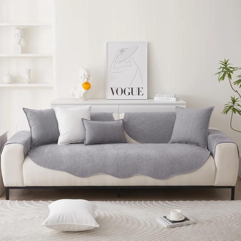 Chenille Non-slip Sofa Cushion Solid Color Sofa Cover Four Seasons Universal for Living Room Sofas 1PC All-Inclusive Towel