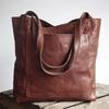 Retro Waxed Leather Women's Handbag - Soft, Large-Capacity, Fashionable Tote with Pockets and Single Shoulder Strap