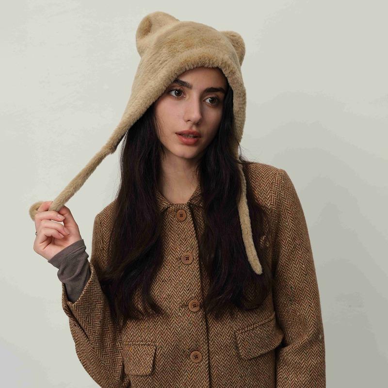 Personalized Hairy Cute Warm Winter Ear Cap Stylish Simple Student Cat Ears Knitted Cold Hat Female