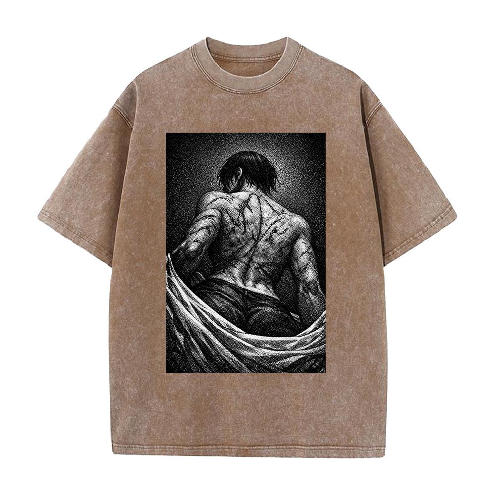 

2026 Anime Jujutsu Kaisen T Shirt Zenin Maki Gothic Washed Oversized T-shirt Summer Short Sleeve Cotton Tees Tops Men Clothing XXL коричневий