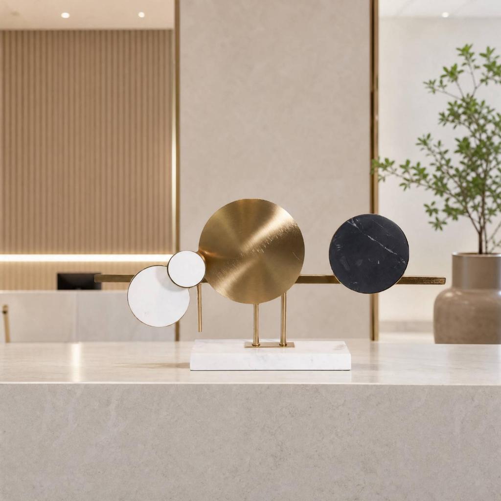 Copper-Toned Metal Sculpture with Marble Base Eye-Catching Table Art Decoration