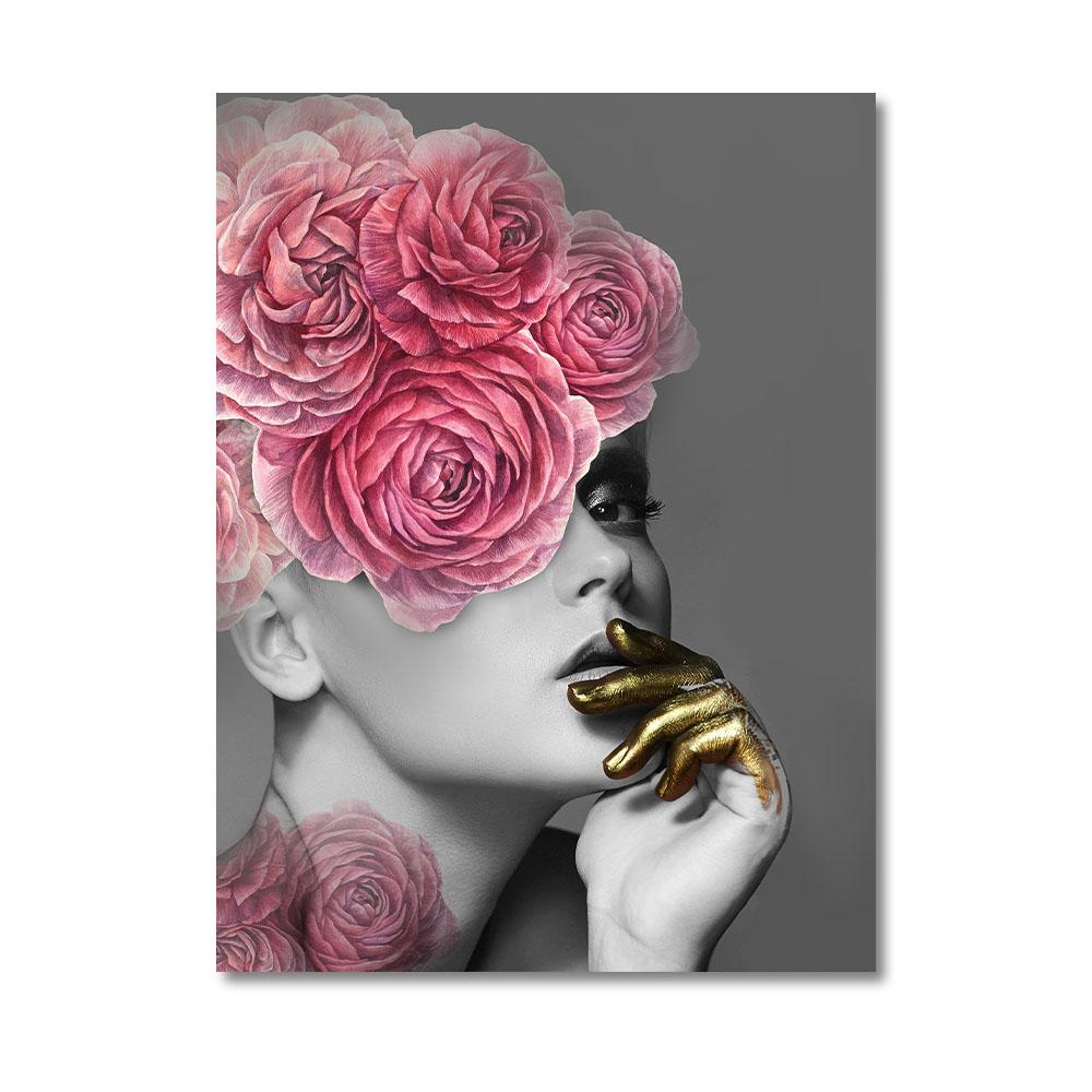 Nordic Home Decorative Poster Women with Rose Flowers Head Wall Art Canvas Painting Modern Interior Living Room Decor No Frame
