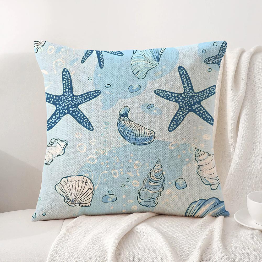 Ocean Animals Cushion Cover Summer Coolness Linen Fabric Double-Sided Printing Pillow Case Sofa Home Decor Gift
