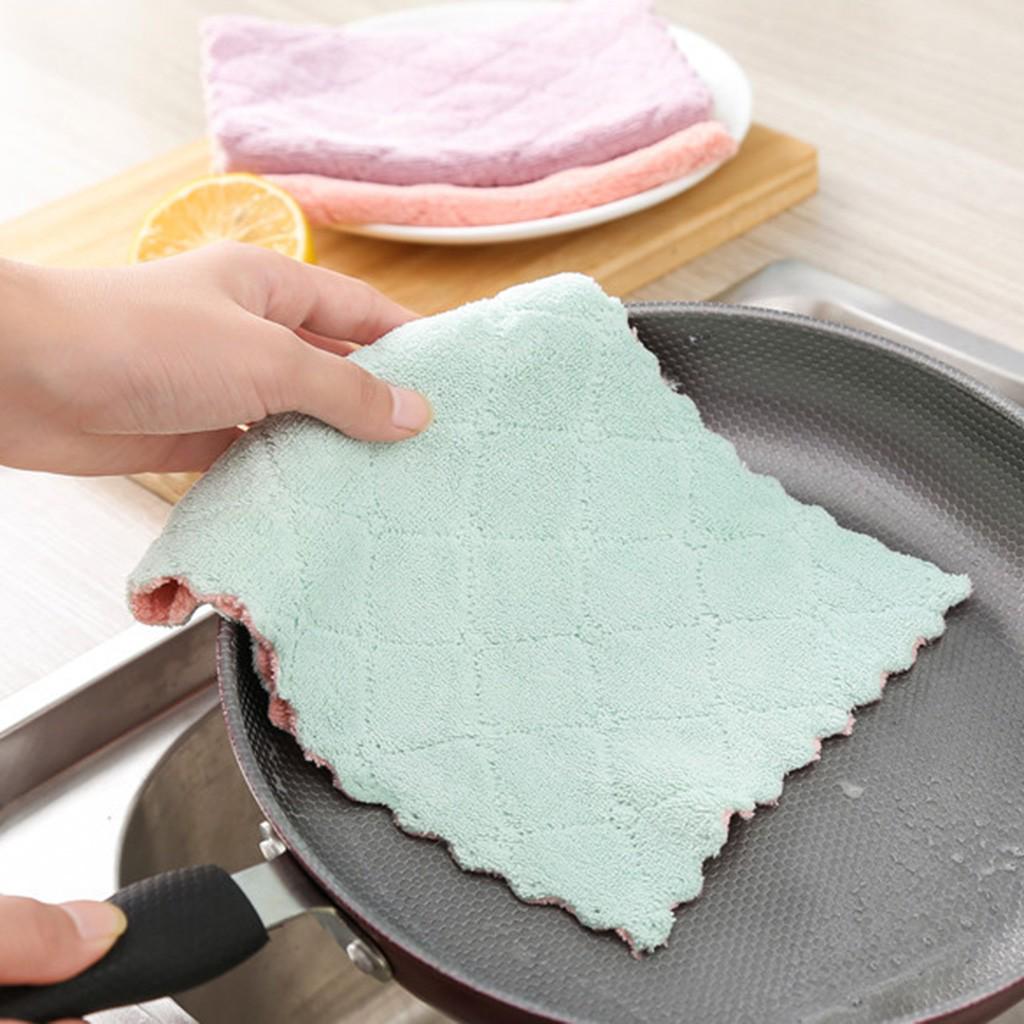 4PC Nonstick Oil Coral Velvet Hanging Hand Towels Kitchen Dishclout