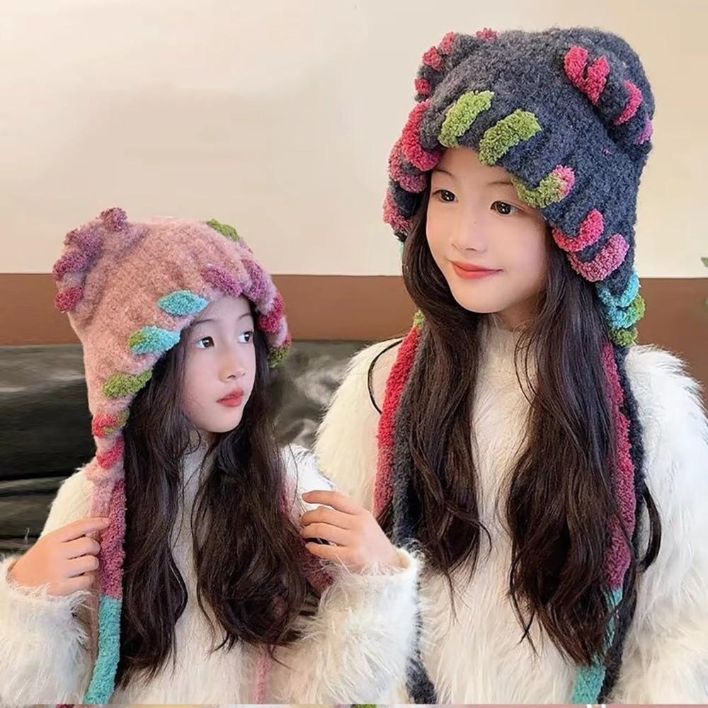 Lightweight Warm Ear Knitted Fleeces Hat Elastic Adjustables Kid Ear Protection Cap Windproof Tassels Straps Ear Muff Hat
