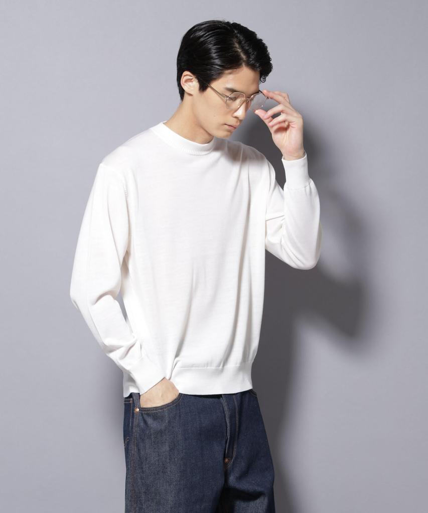 Nano Universe Fine Gauge Crew Size Pill-Resistant Knit, Neck, Men's, M, 031, Off-White, 668-5222201