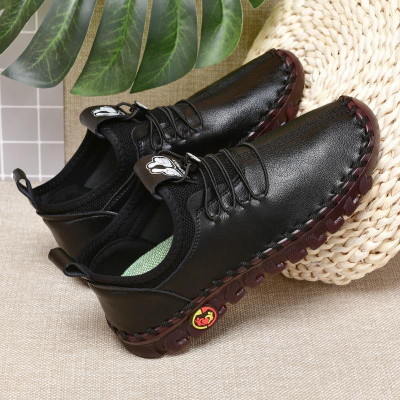 Hand-sewn soft-soled mother casual women's shoes 2025 beef tendon sole leather breathable 40 to 50 year old women's shoes shock-absorbing soft sole