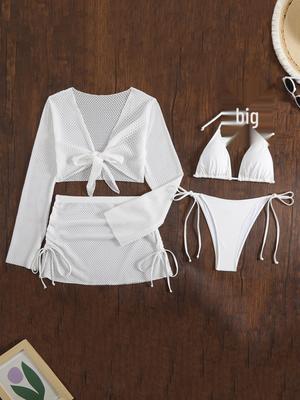 European American Sexy Solid Color Bikini Vacation Set
