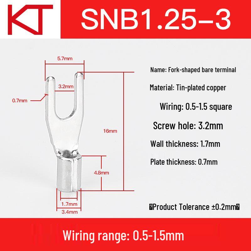 Kaisheng Fork Type Copper Cold Crimp Terminal Y Type (SNB1.25-3/4/5/6/8)