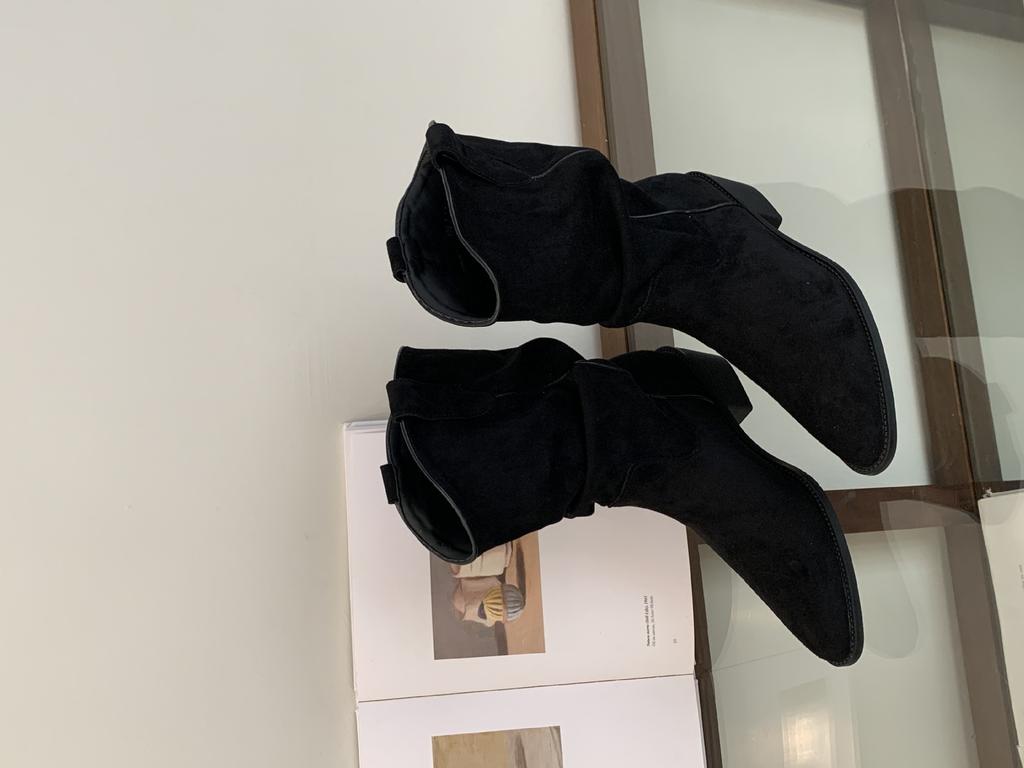 French retro suede stacking boots western cowboy boots women's 2025 autumn and winter new thick heel medium boots versatile short boots