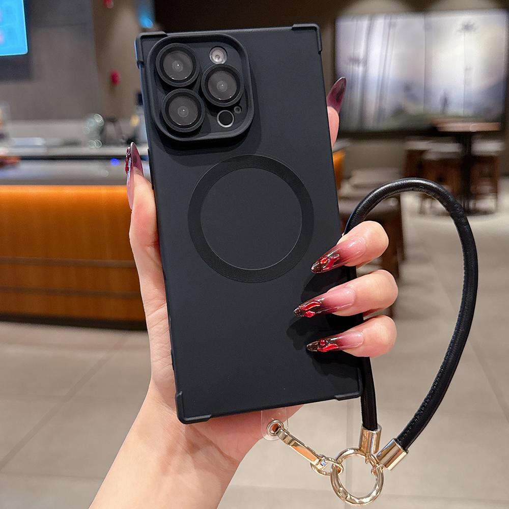 Für Magsafe Handyhülle Leder Handgelenkschlaufe Lanyard Für iPhone 16 15 14 13 Pro Max Magnetisches Kabelloses Laden Stoßfest Weiche Hülle