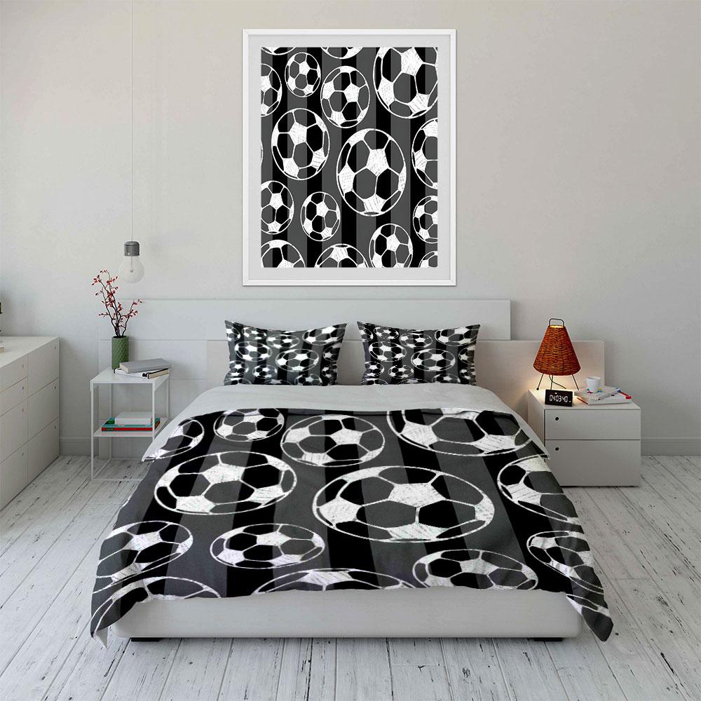 Vintage Soccer Ball Bedding Set, Distressed Football Pattern Print Duvet Cover + 2 Pillowcases, Retro Sports Decor