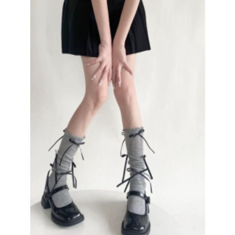 Ladies Spring and Summer Lovely Sweet Binding Bow Breathable Sweat Absorbent Calf Pile Socks