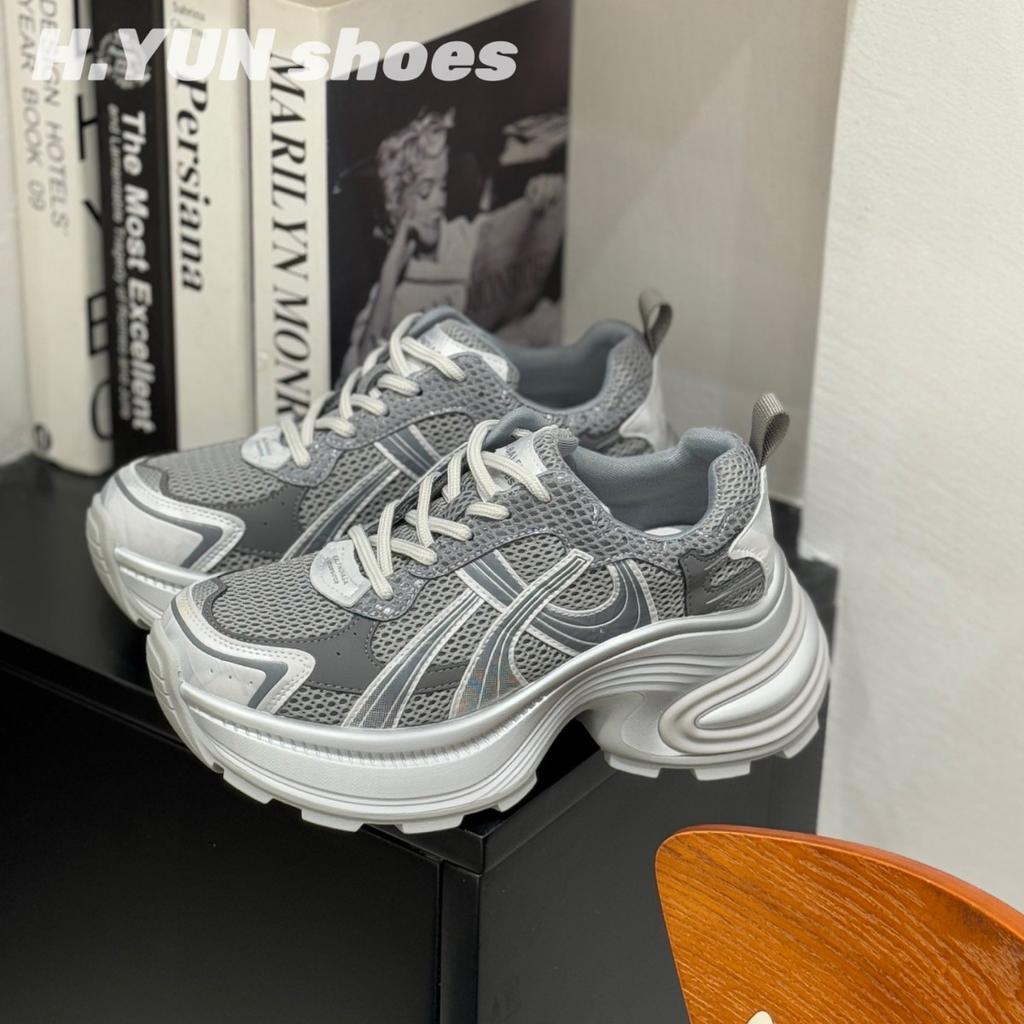 2025 new early autumn leather mesh breathable thick-soled dad shoes women's lightweight height increase casual sports shoes women's shoes