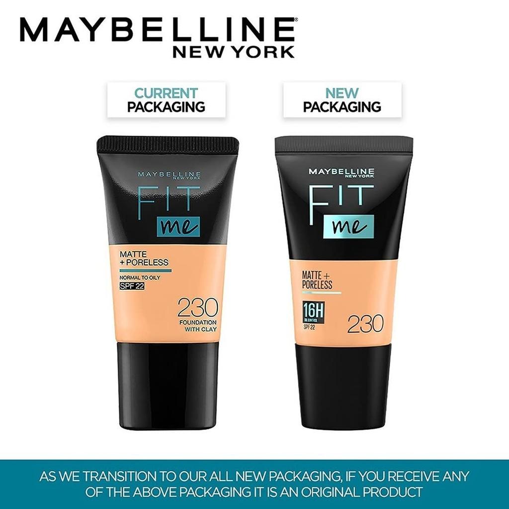Maybelline New York Fit Me Matte Poreless Liquid Foundation 230 Full Coverage Blendable 18ml Natural Buff