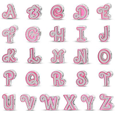 Copper Romantic Pink 26 Letters Diy Love Charms Beads Fit Original Bracelets Fine Birthday Jewelry Gift