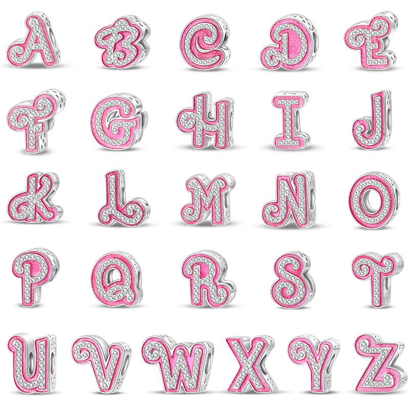 Copper Metal Romantic Pink 26 Letters Do It Yourself Love Charm Bead Components Bead Components Compatible With Authentic Original Bracelets High