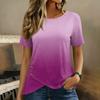 Women's Short Sleeve Crew Neck Gradient Print T Shirt Button Detail Casual Lightweight Top for Everyday Wear