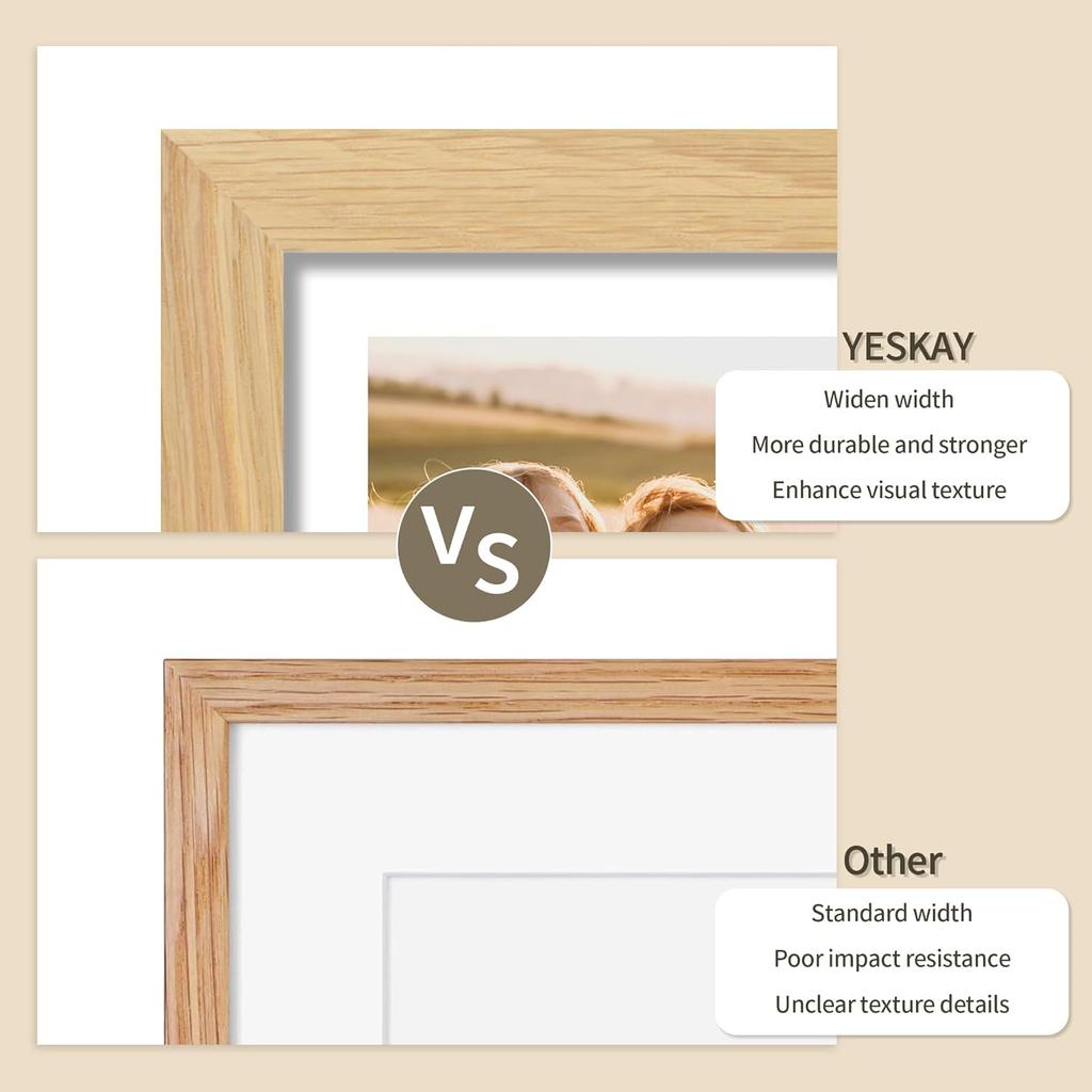 5x7 Picture Frame - 5 x 7 Photo Frame Made of Solid Oak Wood and Real Glass,Display Picture 4x6 with Mat or 5x7 Without Mat,5 by 7 Frames for Wall &