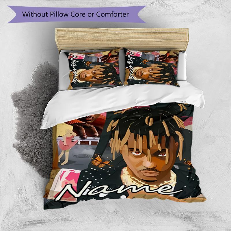 3pcs Custom Name Cartoon Juice WRLD Bedding Set Duvet Cover Closure Includes 1 Duvet Cover & 2 Pillowcases for All Seasons Bedroom Decor