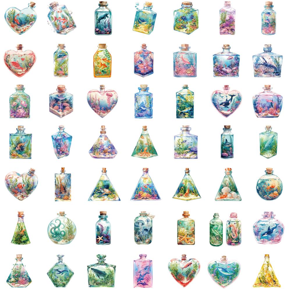 50PCS The World In A Bottle Underwater World Sticker Decorative Creative Laptop Bicycle Skateboard Phone Art Motorcycle Sticker