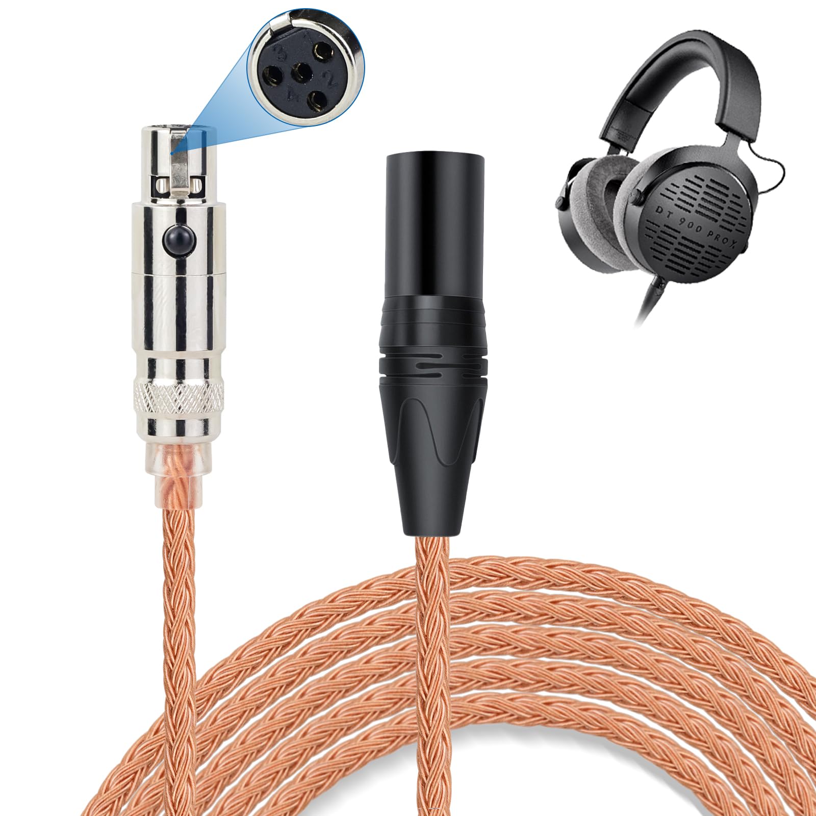 

okcsc ZT16 Headphone Cable K371BT Connector Replacement Cable for 16 Core Pure Copper Compatible with Length 4Pin XR XLR-4Pin Earphones/Headphones