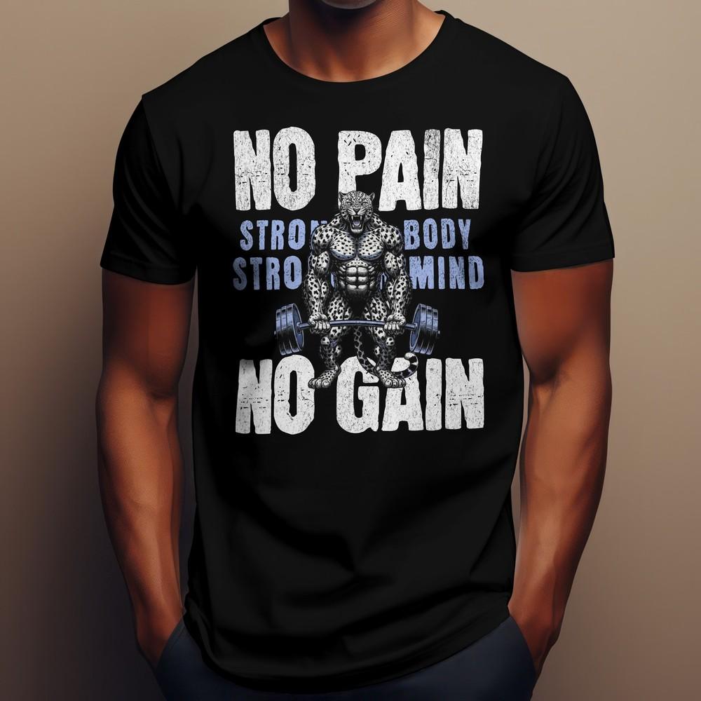 

No Pain No Gain Leopard Bodybuilding Tee, Deadlifting Gym Workout Unisex T-shirt 4XL