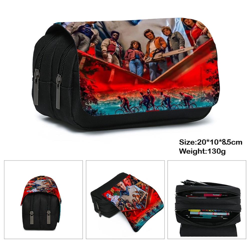 Stranger Things 5 Pencil Case, Large Capacity Multi-Layer Storage, Wear-Resistant Oxford Cloth Student Stationery Bag