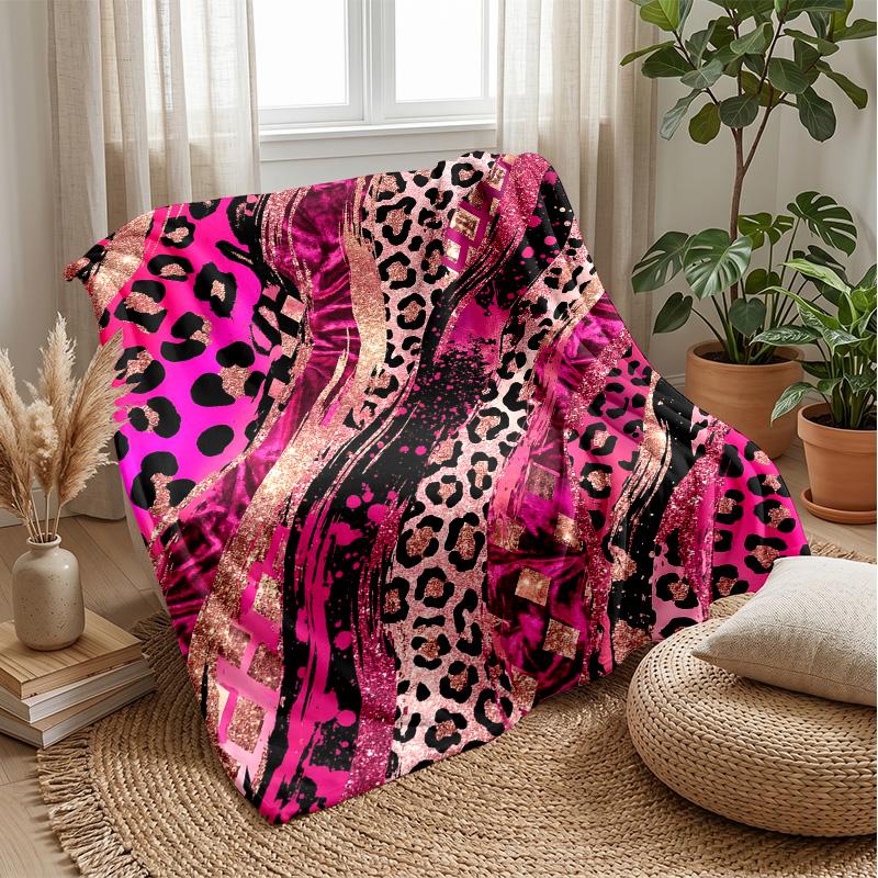 Pink Leopard Bow Frame 1 Theme blanket Lightweight Warm Flannel Blanket Decorative Throw Blanket for Home Decoration