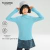 Mädchen-T-Shirt mit reinem Farbton und Spitzenkragen, Langarm