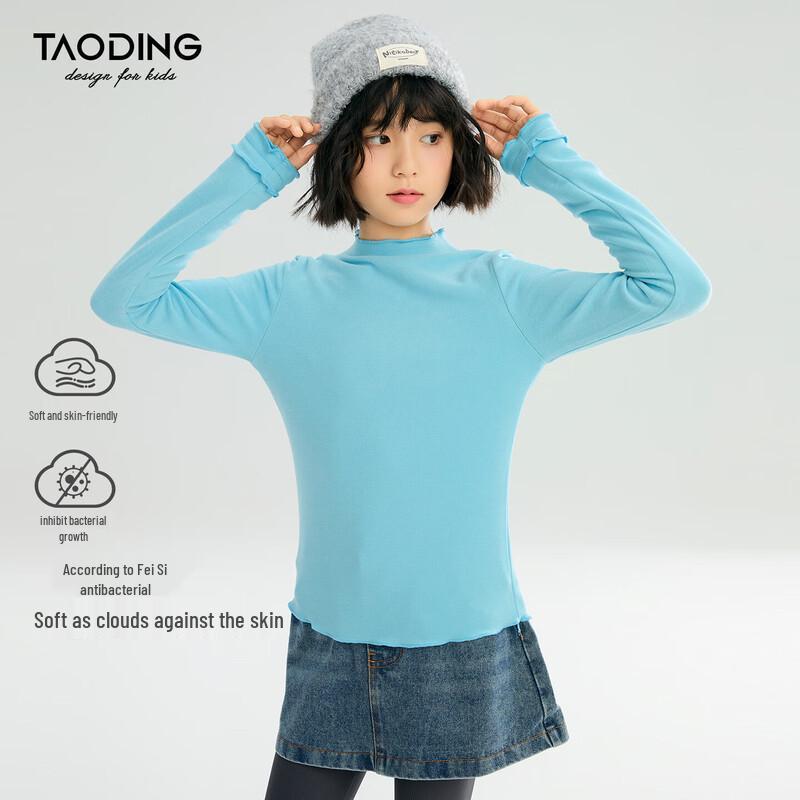 Mädchen-T-Shirt mit reinem Farbton und Spitzenkragen, Langarm