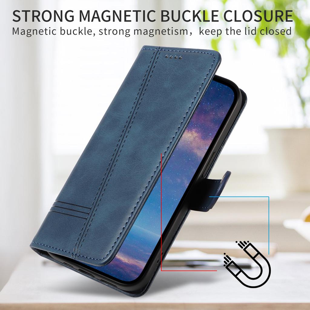 Para Xiaomi Redmi 15 4G (EE.UU.) (171 mm) Funda Tipo Billetera Líneas Forma T Cuero Soporte Cubierta de Teléfono